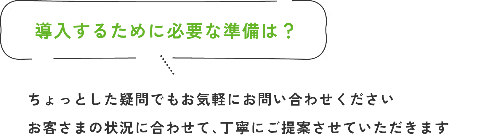 導入するために必要な準備は?/ちょっとした疑問でもお気軽にお問い合わせください。お客さまの状況に合わせて、丁寧にご提案させていただきます